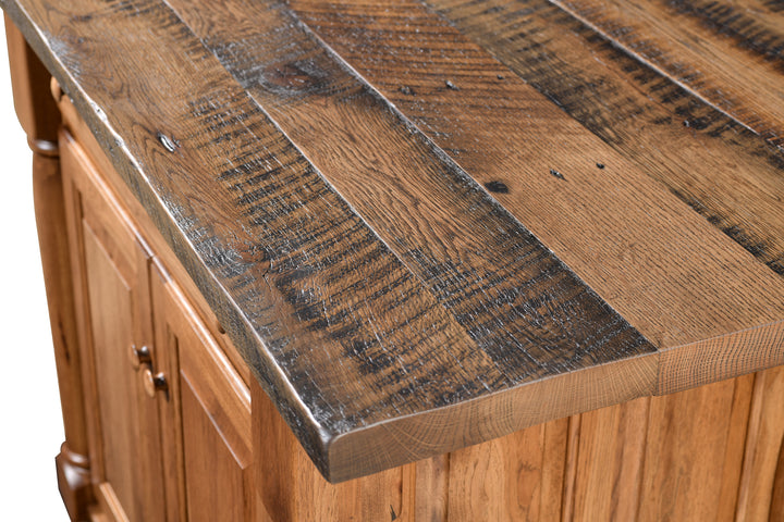 Reclaimed wood dresser top showing rough sawn wood grain details