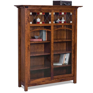 Artesa Sliding Amish Double Door Bookcase - Charleston Amish Furniture