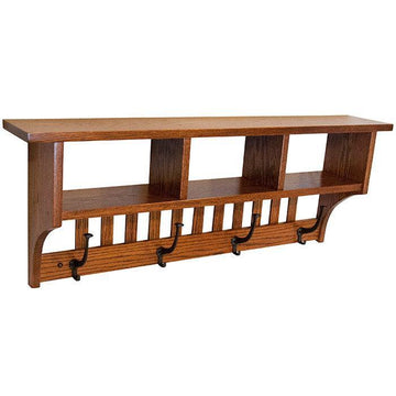 Amish Wood Cubbie Shelf with Hooks - Charleston Amish Furniture