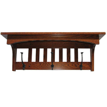 Amish Mission Captain Shelf with Hooks - Charleston Amish Furniture