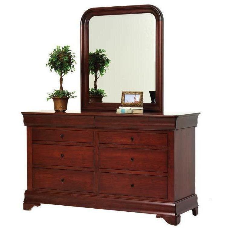 Louis Phillipe Amish Low Dresser with Mirror - Charleston Amish Furniture