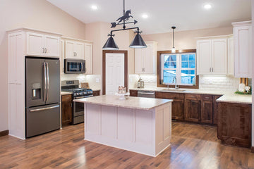 Amish Brown Maple Cabinets with Earthtone Finish & Custom Paint with Glaze