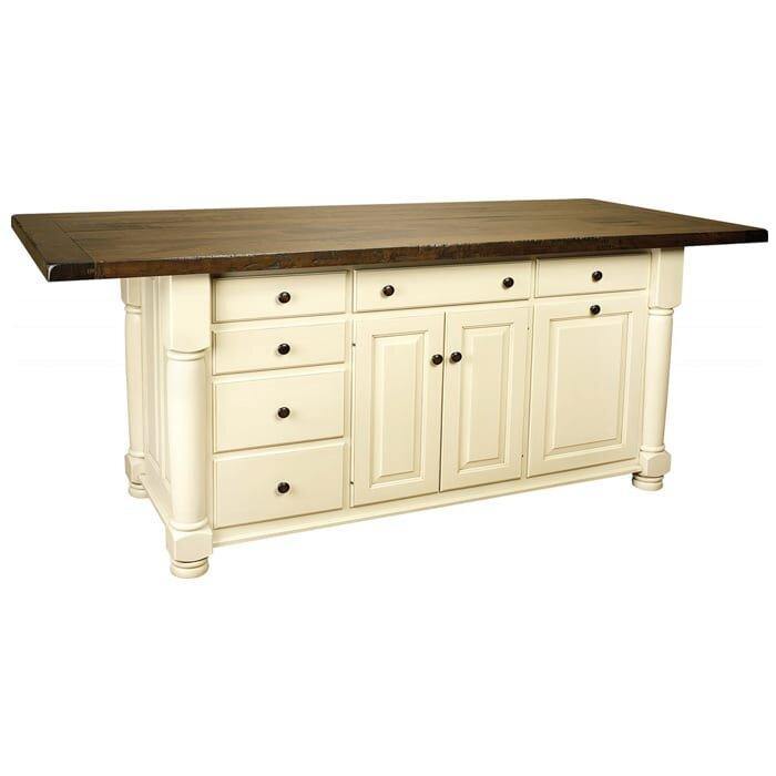 Amish Plain Turned Leg Island with Butcher Block Top - Charleston Amish Furniture