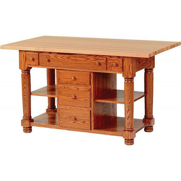 Amish Plain Turned Leg Open Shelf Island - Charleston Amish Furniture