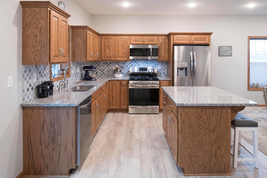 Amish-Made Oak Kitchen Cabinets with Seely Finish