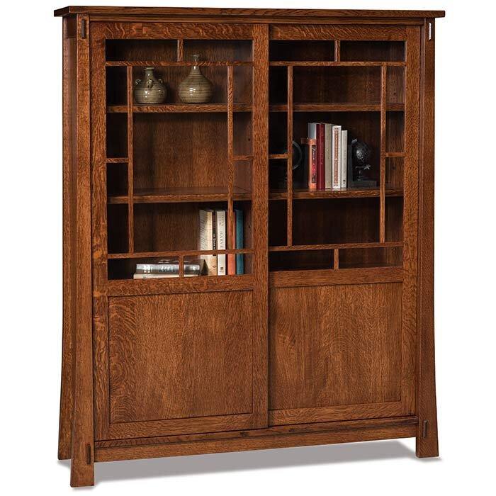 Modesto Amish Double Bookcase with Sliding Doors - Charleston Amish Furniture