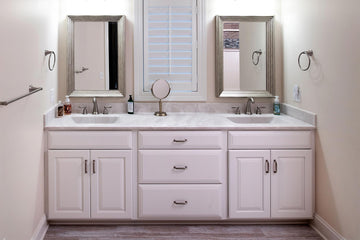 Brown Maple Amish Bathroom Cabinets with Decor White Finish
