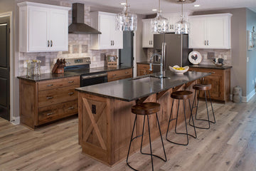 Cappuccino Rustic Hickory & White Painted Maple Amish Kitchen Cabinets
