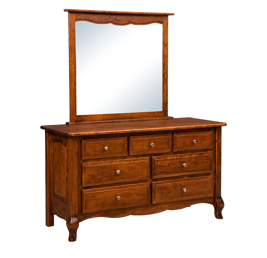 French Country 7-Drawer Amish Dresser with Mirror - Charleston Amish Furniture