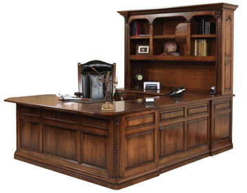 Lexington Amish U-Shaped Desk with Hutch & Light - Charleston Amish Furniture