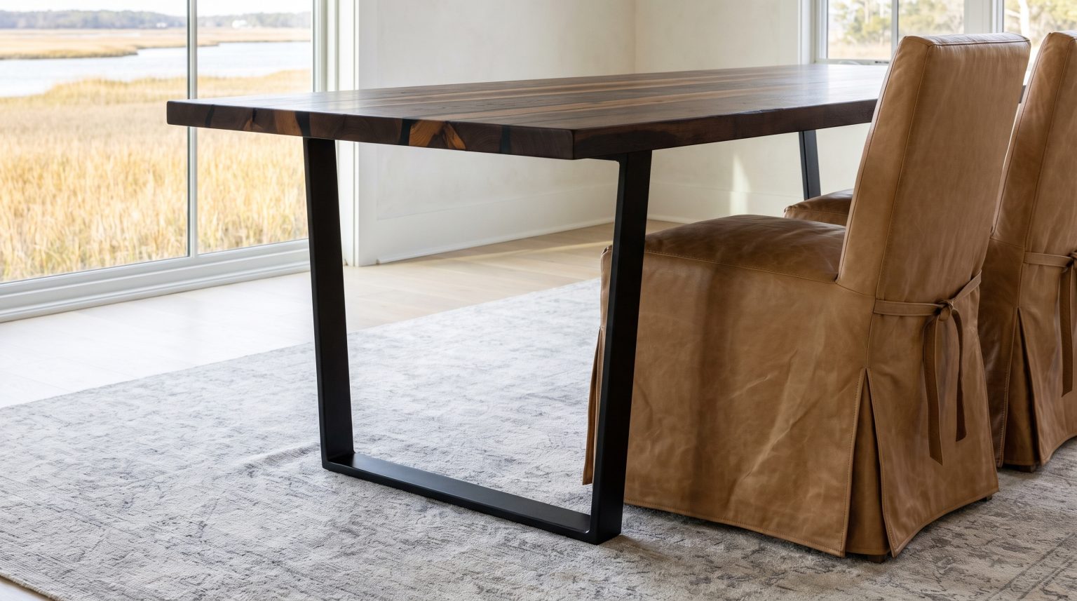 The steel sled leg: An open rectangle of flat black steel under each end.