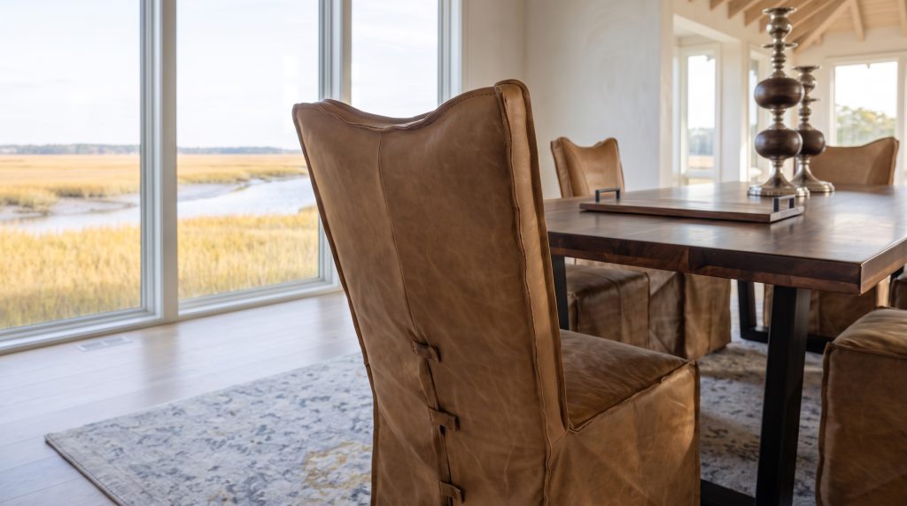 Leather ties: Strap ties down the back corner of each slipcover.