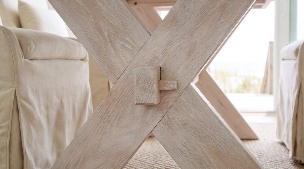 The through-tenon: The square tenon passing through the crossed legs.