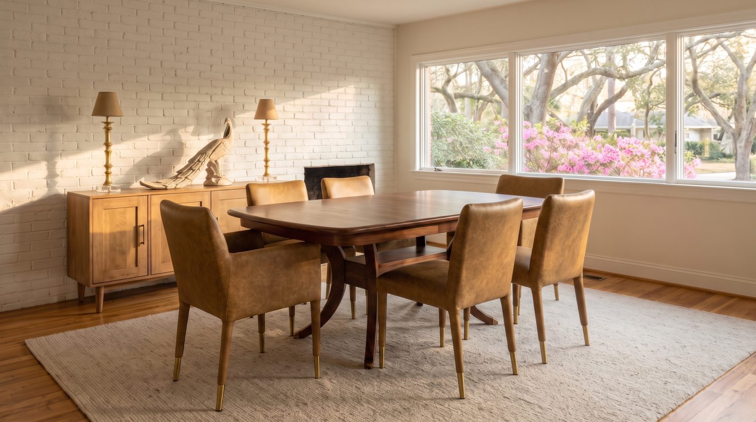 The honey sideboard: Four recessed-panel doors with slim bar pulls.
