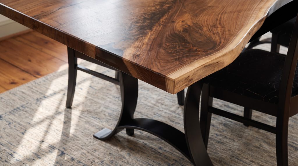 The live edge: The natural edge of the walnut with its pale sapwood rim.