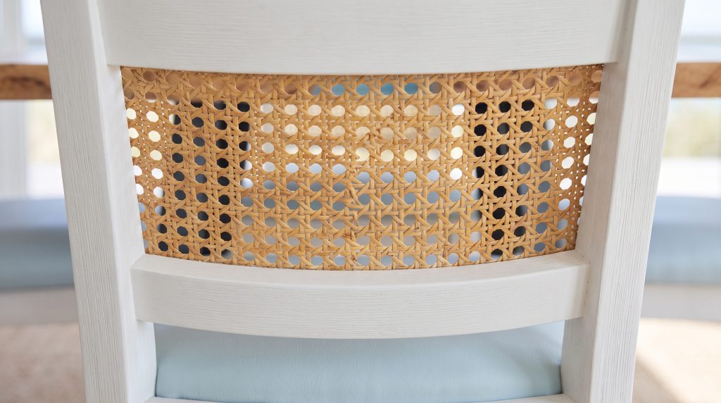 Cane in white: Woven cane set into a white wirebrushed frame.