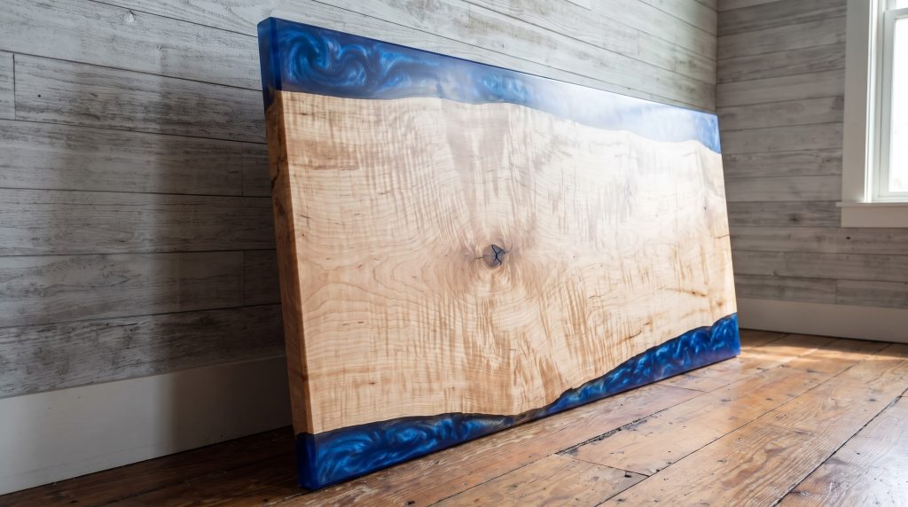 Curly maple: Rippled figure across the face of the slab, with one small knot.