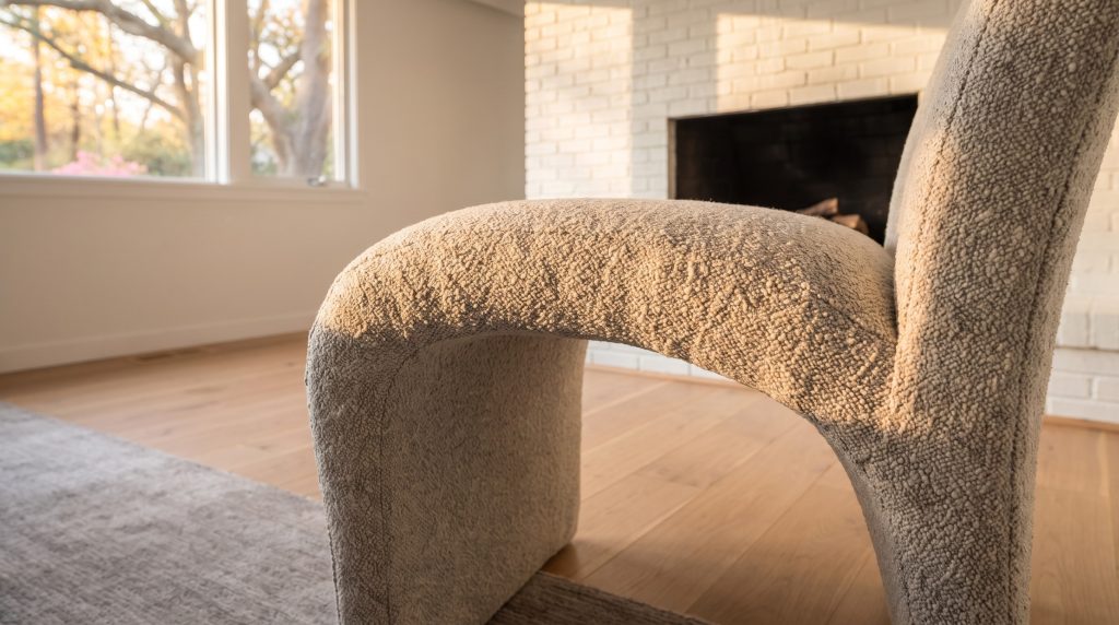 The boucle curve: Looped boucle where the seat rolls down into the leg.