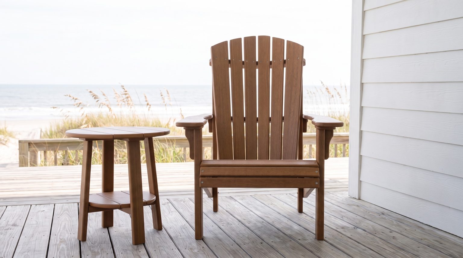 The fan back: Seven slats rising to a softly curved top.