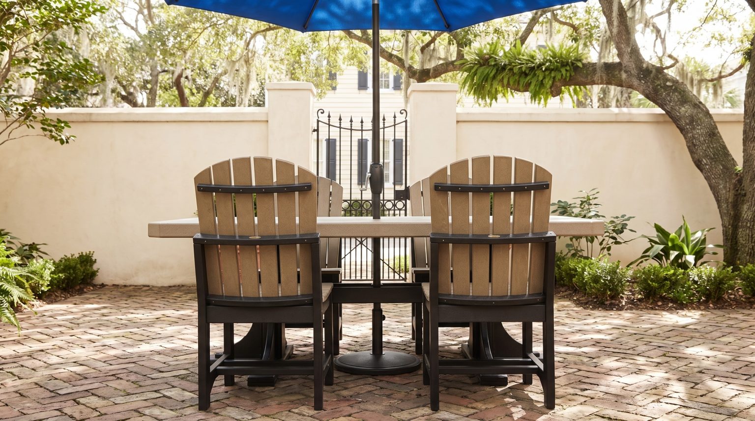Table and chairs: Two armchairs pulled up to the tan top.