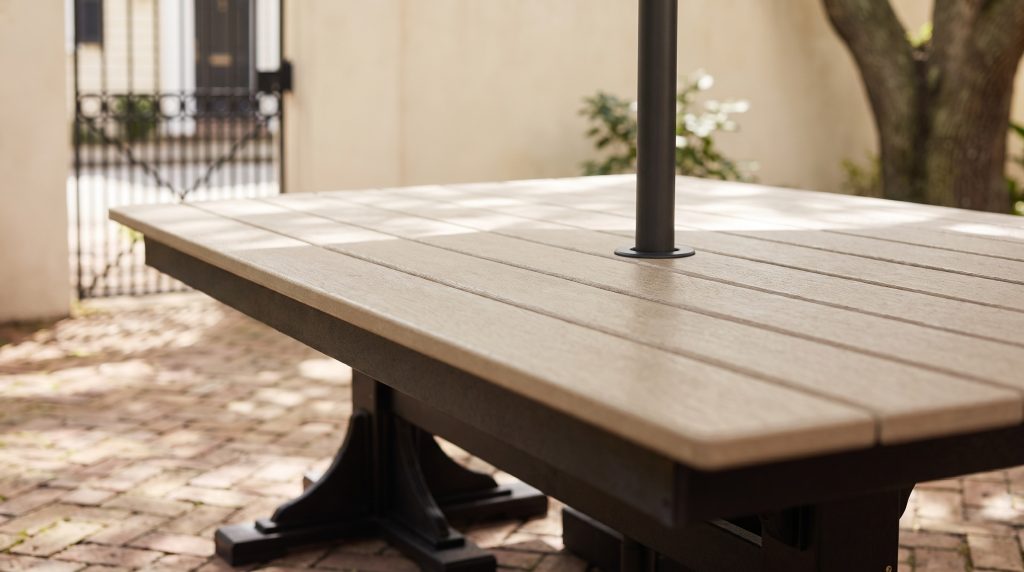 Top and pole: The slatted top where the umbrella pole passes through.