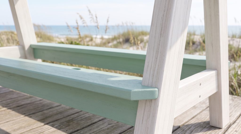 The footrest: The seafoam footrest with its cup hole.