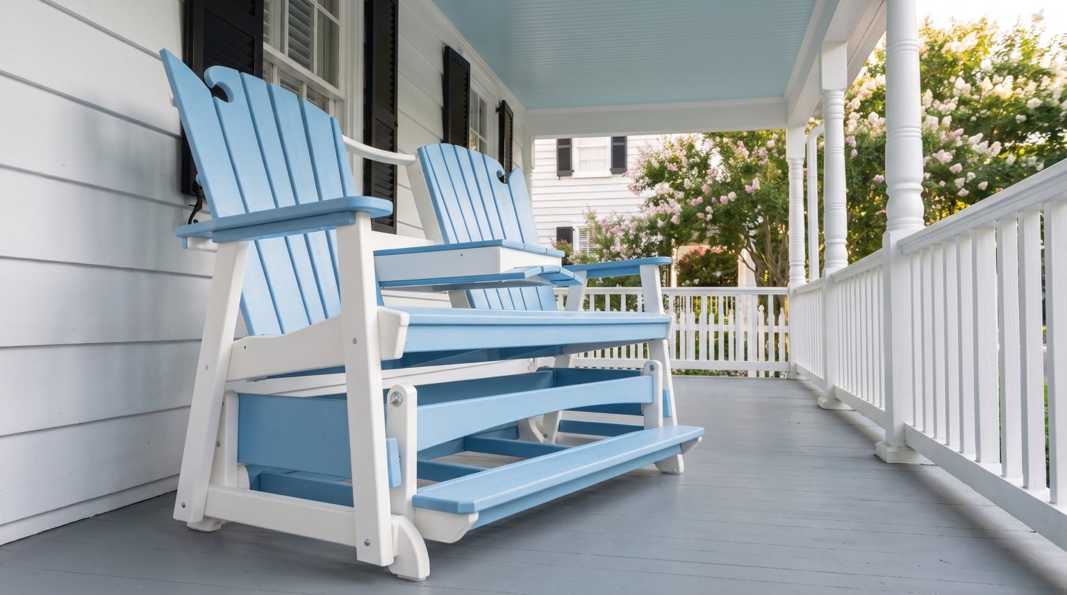 The glide: The white glider frame and slatted footrest.