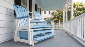 The glide: The white glider frame and slatted footrest.
