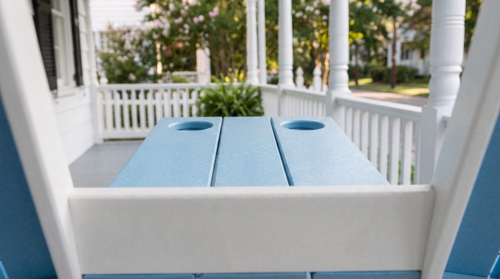 Cup holders: Two cup holes in the console's slatted top.