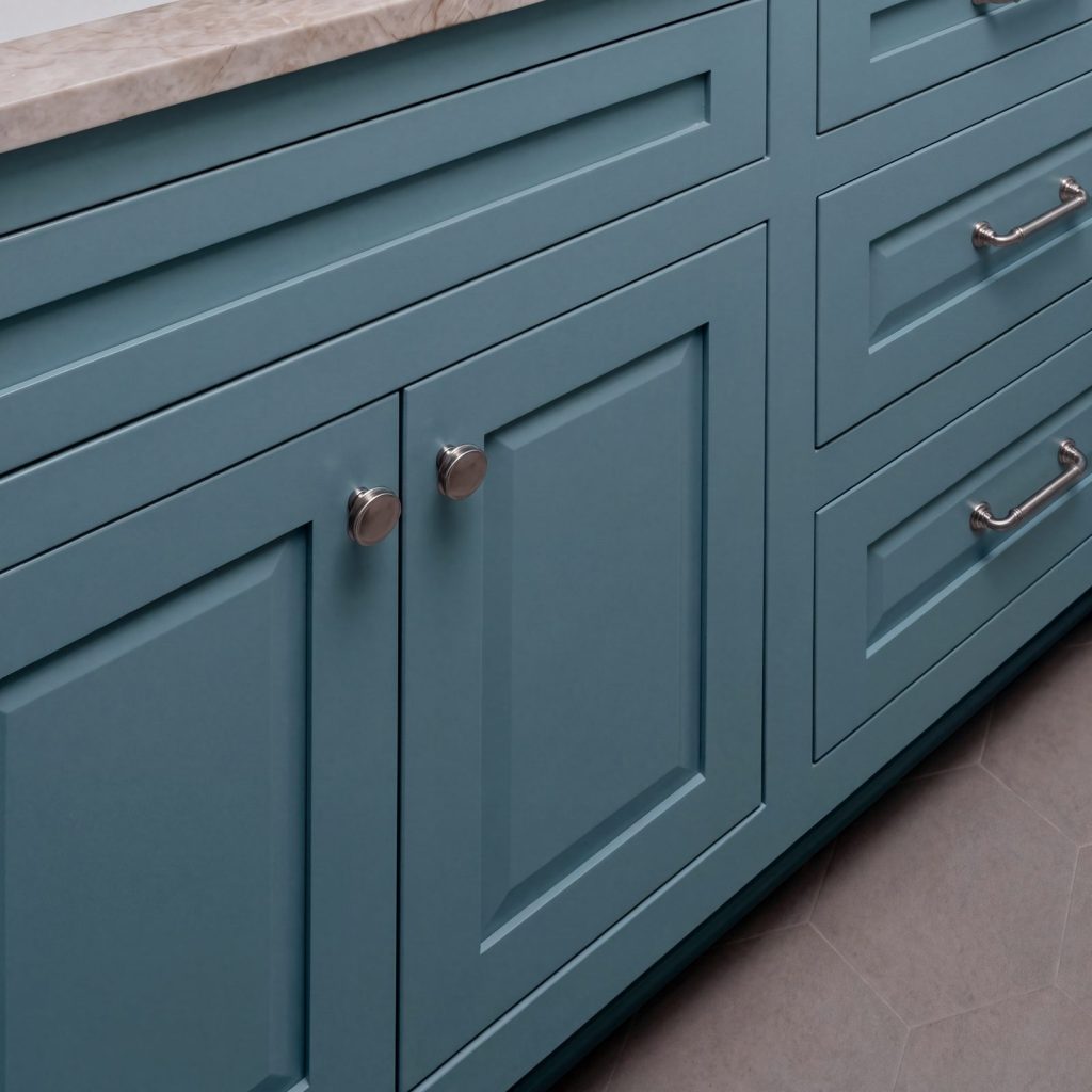 Raised panel: Raised-panel doors with polished nickel knobs.