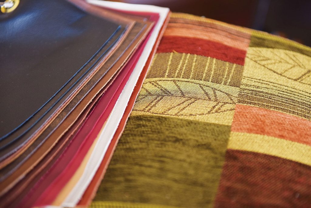 Leather and fabric upholstery samples