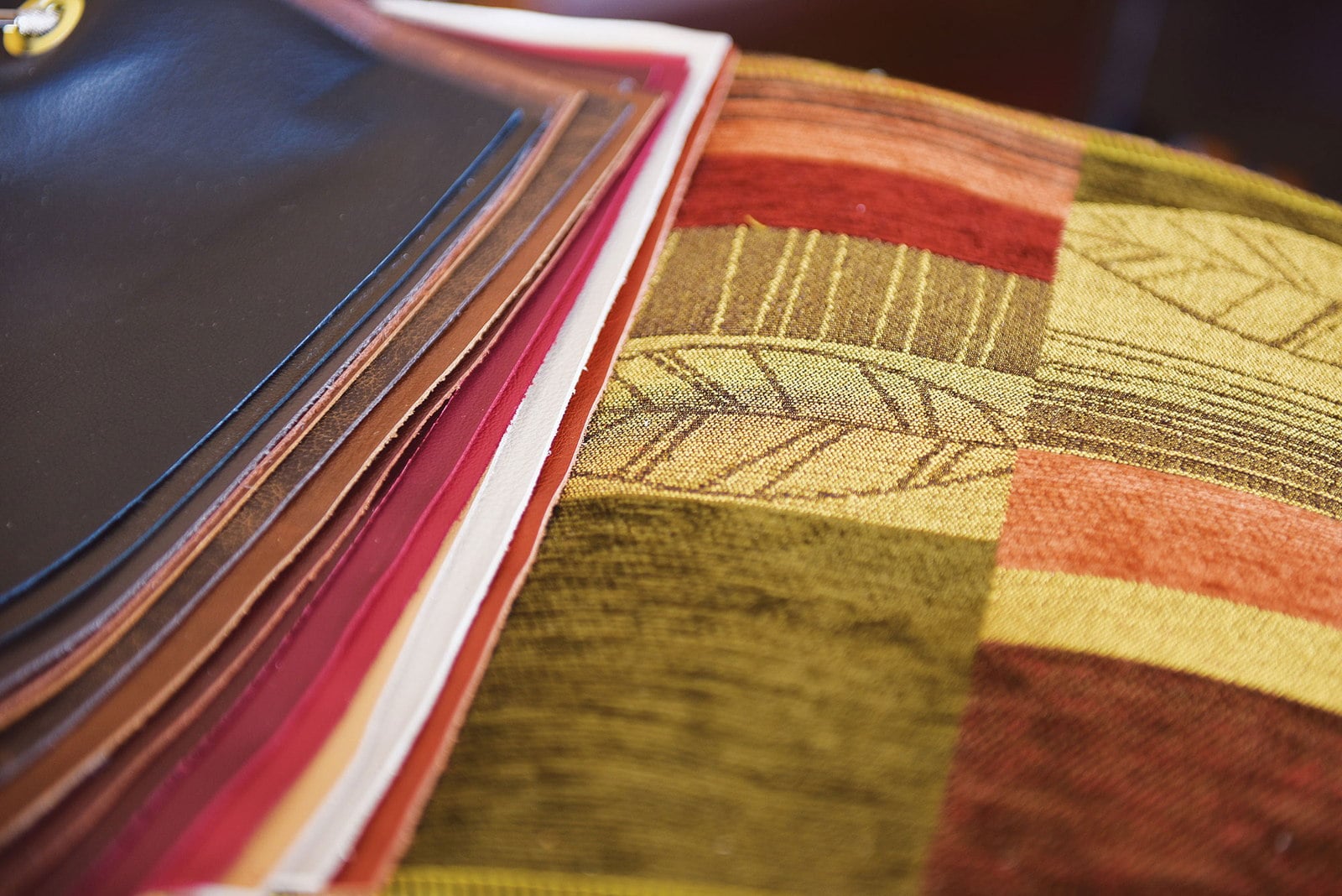 Leather and fabric upholstery samples